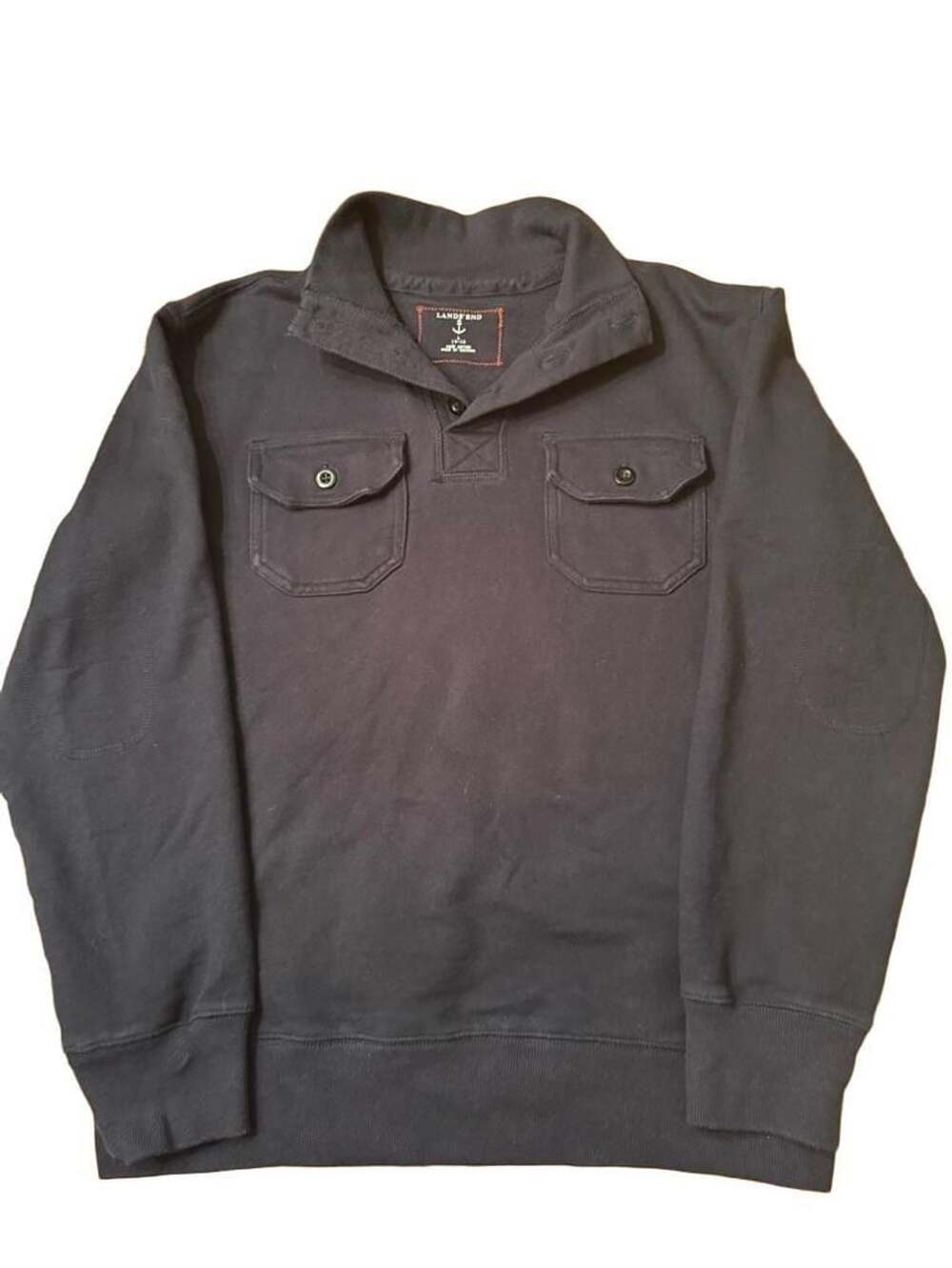 Lands' End Navy Blue Shawl Collar Sweatshirt Size L 14-16 Cotton h1562